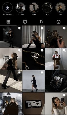 a collage of photos showing different women in black outfits