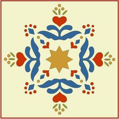 an image of a decorative tile design in red, white and blue colors with hearts