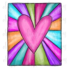 a painting of a pink heart on a multicolored background