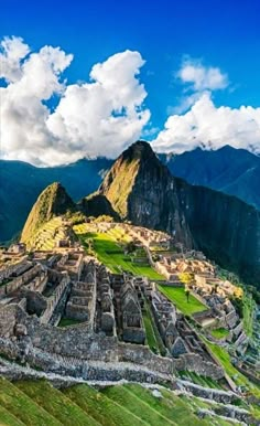 an aerial view of the ancient city of machaca picach in peru's mountains