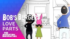 bob's burger love parts with an animated animation woman and man in the kitchen