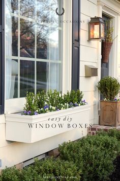 a window box filled with flowers and plants