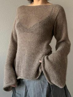 Solid Color Backless Lace Up Long Sleeve Knit - AnotherChill Backless Sweater, Flare Long Sleeve, Bell Sleeve Sweater, Round Neck Sweaters, Carrie Bradshaw, 가을 패션, Brown Sweater, Casual Look, Casual Pullover