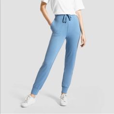 New Hue Studio Supper Soft Cotton Jogger Hi-Rise. Spring Blue Relaxed Fit Activewear, Blue Relaxed Fit Activewear For Spring, Blue Versatile Spring Activewear, Versatile Blue Spring Activewear, Versatile Spring Blue Activewear, Versatile Blue Activewear For Spring, High Waist Blue Sweatpants For Loungewear, Fitted Blue Sweatpants For Athleisure, Blue Fitted Athleisure Sweatpants