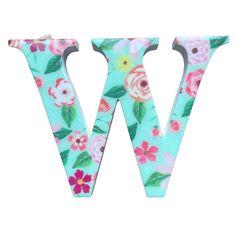 the letter w is decorated with flowers and leaves