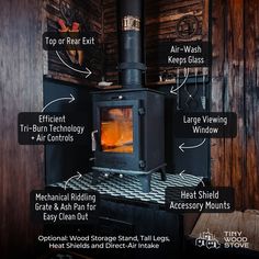 a wood burning stove with instructions on how to use it