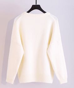 Color: white, blue Size: one size Trendy White Sweater With Ribbed Cuffs, Trendy White Crew Neck Sweater, White Trendy Sweater With Ribbed Cuffs, Trendy White Long Sleeve Sweater, White Long Sleeve Trendy Sweater, Oversized White Soft Knit Sweater, Oversized White Long Sleeve Sweater, Casual White Solid Color Sweater, White Solid Color Sweater For Fall