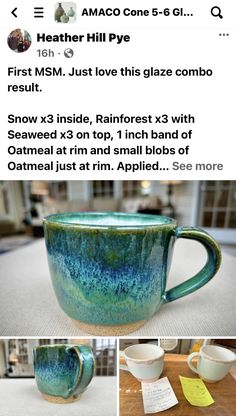 an image of a coffee cup with blue and green glaze on it