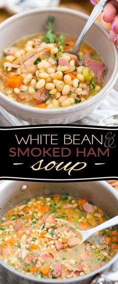 white bean and smoked ham soup in a bowl