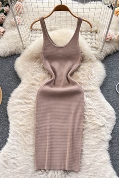 Dresses Length: Mid-CalfSleeve Length(cm): SleevelessMaterial: Cotton.Polyester.Acrylic.Knitting CottonElasticity: High StrecthClosure Type: PulloverNeckline: O-NeckPattern Type: Solid Size (cm): Length Bust Sleeve Waist One Size 92 66-120 / 60-110 Bodycon Tops, Knitted Bodycon Dress, Womens Knit Dresses, Rhinestone Dress, Khaki Dress, Bandage Dress, Mesh Dress, Velvet Dress, Satin Dresses