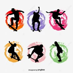 skateboarder silhouettes in different colors and sizes