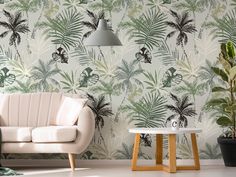 Tree Leaf Wallpaper, Mykonos Blue, Tropical Palm Trees, Palm Tree Leaves, Leaves Wallpaper, Fire And Stone, Different Shades Of Green, Kitchen Wallpaper, Peel Stick Wallpaper