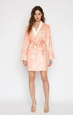 Featuring a floral print design crafted from plush microfiber and secured with a self-fabric belt, Wrap Up by VP Short Robes offers a variety of beautiful styles to choose from. printed short robe luxuriously soft microfiber machine washable for easy care one size fits all Elegant Spring Belted Kimono, Luxury Long Sleeve Robe For Spring, Luxury Long Sleeve Spring Robe, Spa Wraps, Silk Sleepwear, Kimono Wrap, Short Pj Set, Floral Print Design, Body Wraps