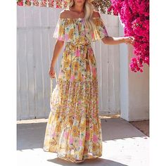 Gender:Women's; What's in the box:Dress; Types:Dress; Style:Elegant  Luxurious,Boho; Material:Polyester; Listing Date:03/31/2023; Clothing Length:null; Bust:null; Waist:null Vestidos Retro, Estilo Hippie, Chiffon Floral, High Waist Dress, Sleeves Clothing, Tiered Maxi Dress, Style Maxi Dress, Floral Chiffon, Floral Maxi