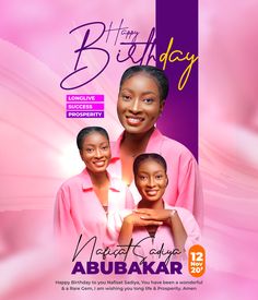 an advertisement for a birthday party featuring two women in pink shirts and the words happy birthday