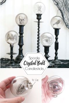 an image of crystal ball candlesticks with text that reads spooky crystal ball candlesticks