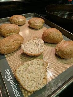 some bread is sitting on a baking sheet