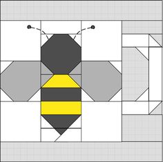 an image of a bee quilt pattern with squares and dots in the center, on top of