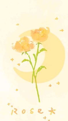 two orange flowers are in front of a half moon with the word rose written on it