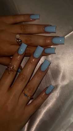 Pretty Solid Color Acrylic Nails, Plain Tips Nails, Solid Color Nails With Simple Design, Basic Blue Nails Acrylic, Nail Ideas Single Color, One Color Short Acrylic Nails, One Solid Color Nails, Simple Nail Designs Solid Colors, Long Solid Color Nails