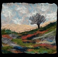 a painting of a tree on top of a hill