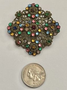 Large Edwardian Art Nouveau Fruit Salad Czech Glass Goldtone Filigree￼ Brooch | eBay Vintage Filigree Brooches, Vintage Multicolor Collectible Brooches, Vintage Multicolor Brooches, Collectible Multicolor Costume Jewelry Brooches, Antique Multicolor Brooch Jewelry, Brooch Dress, Czech Glass Jewelry, Dress Clip, Beautiful Costumes