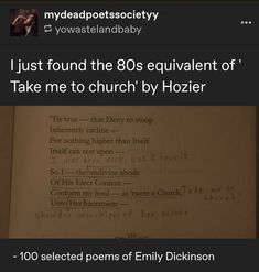 #hozier #emily dickinson #take me to church Hozier Funny, Fae King, Hozier Quotes, Andrew Hozier, Bog Man, Take Me To Church, Hozier, Music Memes, What’s Going On