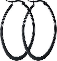 Black Stainless Steel Hoop Earrings, Black Stainless Steel Hoop Jewelry, Black Hypoallergenic Hoop Earrings In Stainless Steel, Small Black Hypoallergenic Hoop Earrings, Hypoallergenic Small Black Hoop Earrings, Black Stainless Steel Hoop Earrings As Gift, Trendy Black Hoop Jewelry, Adjustable Stainless Steel Hoop Earrings, Trendy Nickel-free Black Hoop Earrings