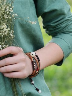 Style: Street Type: Bracelets Material: Leather Gender: Female Weight: 35 gram #bracelet #vintage #folkstyle Brown Beaded Bracelets For Friendship, Adjustable Brown Friendship Bracelets, Casual Brown Braided Bracelet, Brown Adjustable Braided Bracelets, Brown Braided Friendship Bracelets, Bracelets To Make, Leather Street Style, Forest Girl, Bell Ornaments