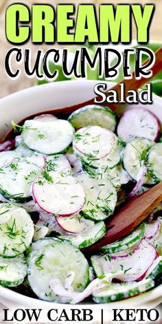 a white bowl filled with cucumber salad on top of a wooden table