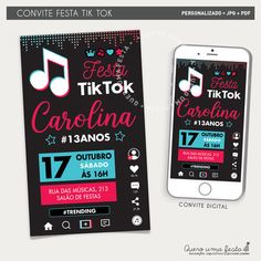 the concert ticket for tik tok carolina is displayed next to an iphone screen