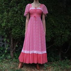 Red Pinstripe Prairie Dress Purple Lace Bra, Cottagecore Aesthetic, Prairie Dress, Front Bottoms, Purple Lace, Butterfly Sleeves