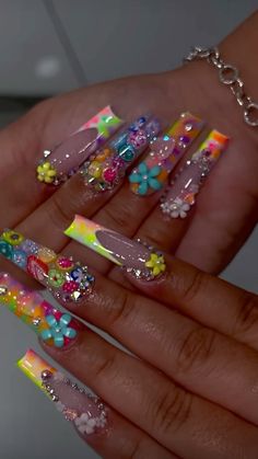 Long Acrylic Nail Designs, Diy Acrylic Nails, Drip Nails, Cute Acrylic Nail Designs, Glow Nails