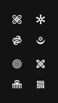 six different types of symbols on a black background