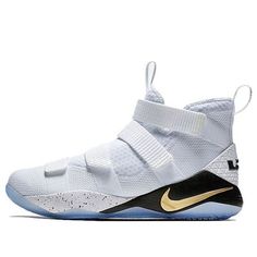 Nike Lebron Soldier XI EP 'White Metallic Gold Black' 897645-101 (SNKR/Basketball/Lebron James) Basketball Lebron James, Nike Lebron, Lebron James, Metallic Gold, Gold Black, Soldier, Gold Metal, Basketball, Nike