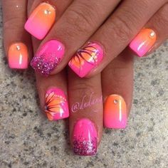 Beach Nail Art Designs, Orange Nail Art, Beach Nail Art, French Pedicure, Orange Nail, Tropical Nails, Nail Art Designs Summer, Nails Summer, Neon Nails