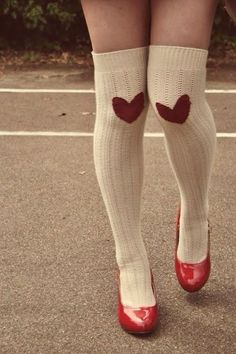 Love Core Clothes, Heart Girl Aesthetic, Knee Socks Aesthetic, Hearts Clothes, Cute Knee Socks, Heart Core, Love Core, Heart Outfit, Heart Clothing