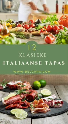 two pictures with the words klaseke italian tapas on them