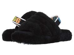 UGG Kids Fluff Yeah Slide (Little Kid/Big Kid) - Girls Shoes : Black Rainbow : Crafted from rows of plush 10 mm sheepskin, and featuring an open-toe silhouette with an easy-on brand-marked elasticized heel strap, these UGG Kids Fluff Yeah Slide slippers will embrace your little one from the toes up! This product was made in a factory that supports women in the UGG supply chain with the help of HERproject, a collaborative initiative that creates partnerships with brands like UGG to empower and ed Galaxy Jar, Fluff Yeah Slide, Fluffy Shoes, Bday Wishlist, Diy Galaxy, Ugg Kids, Body Hygiene, Shoe Crafts, Slide Slippers