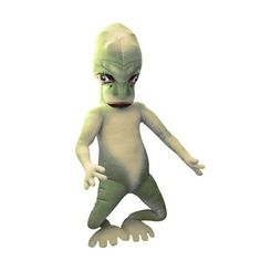 an animated creature with big eyes and green skin, standing in front of a white background