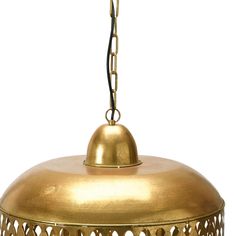 an antique brass hanging light fixture on a white background