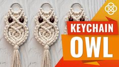 the keychain owl is made out of macrame beads and tassels