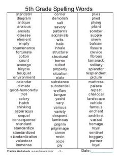 the 5th grade spelling words are shown in this diagram, which shows how to use them