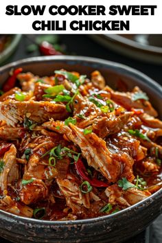 slow cooker sweet chili chicken in a bowl