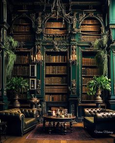 an old fashioned library with leather couches and bookshelves