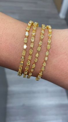 Canary Diamond mixed shape diamond bracelets stacked for an all yellow arm party Yellow Diamond Bracelet, Bracelets Stacked, Pear Shapes, Canary Yellow Diamonds, Colored Jewelry, Canary Diamond, Yellow Accessories, Dope Jewelry Accessories, Yellow Diamonds