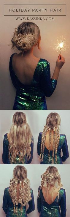 Holiday Party Hair Tutorial Party Hair Tutorial, Holiday Party Hair, Braided Hair Tutorial, Party Hair, Christmas Hairstyles, Penteado Cabelo Curto, Long Blonde, Party Hairstyles