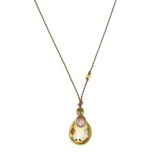 Margaret Solow Citrine and Pink Sapphire Pendant Necklace | Quadrum Ga - Quadrum Gallery Yellow Gold Teardrop Necklace With Rose Cut Diamonds, Yellow Gold Briolette Gemstone Drop Necklace, Gold Drop Necklace With Rose Cut Diamonds, Gold Drop Necklaces With Rose Cut Diamonds, Gold Necklaces With Rose Cut Diamonds, Yellow Gold Teardrop Pendant With Rose Cut Diamonds, Yellow Gold Teardrop Pendant Necklace With Rose Cut Diamonds, Gold Faceted Briolette Drop Necklace, Adjustable Yellow Gold Teardrop Necklace