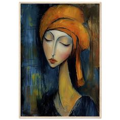 a painting of a woman with a yellow head scarf on her head and eyes closed