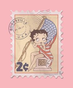 a postage stamp with a woman holding an american flag on it's back and the number twenty